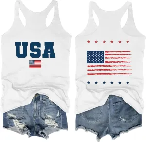 Womens American Flag Shirts 4th of July Outfits USA T-Shirt Patriotic Tank Shirt Fourth of July Sleeveless Tops
