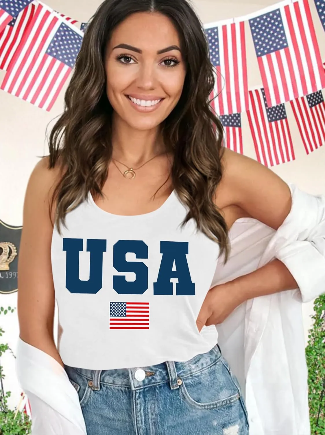 Womens American Flag Shirts 4th of July Outfits USA T-Shirt Patriotic Tank Shirt Fourth of July Sleeveless Tops