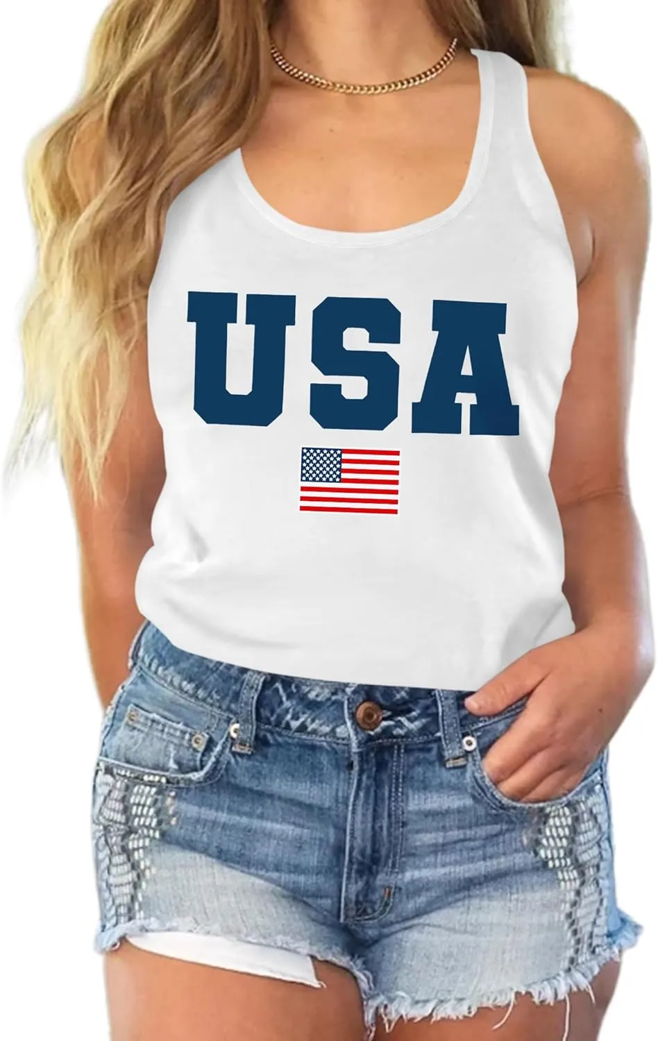 Womens American Flag Shirts 4th of July Outfits USA T-Shirt Patriotic Tank Shirt Fourth of July Sleeveless Tops