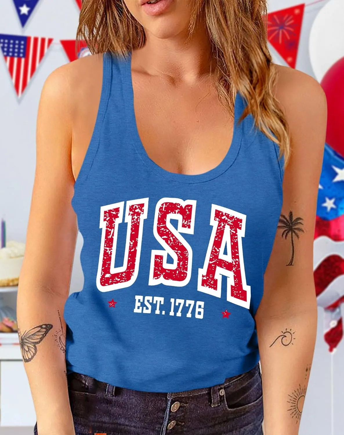 Womens American Flag Shirts 4th of July Outfits USA T-Shirt Patriotic Tank Shirt Fourth of July Sleeveless Tops