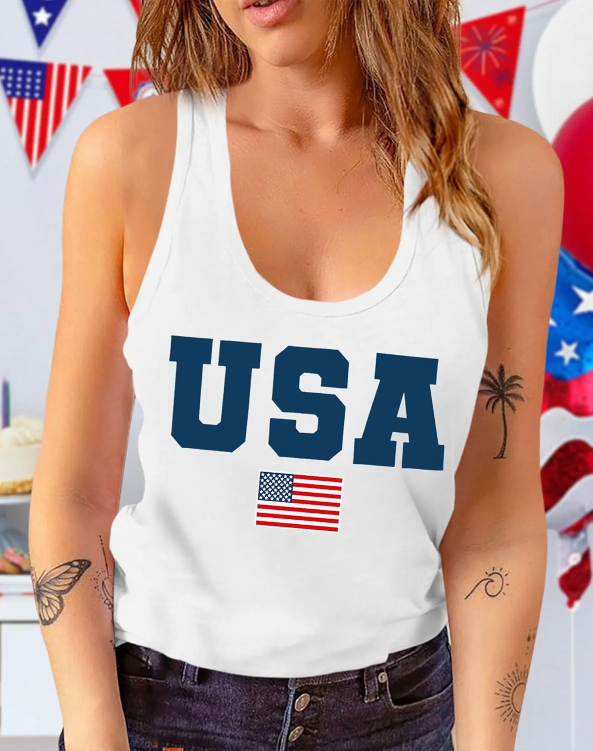 Womens American Flag Shirts 4th of July Outfits USA T-Shirt Patriotic Tank Shirt Fourth of July Sleeveless Tops