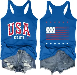 Womens American Flag Shirts 4th of July Outfits USA T-Shirt Patriotic Tank Shirt Fourth of July Sleeveless Tops