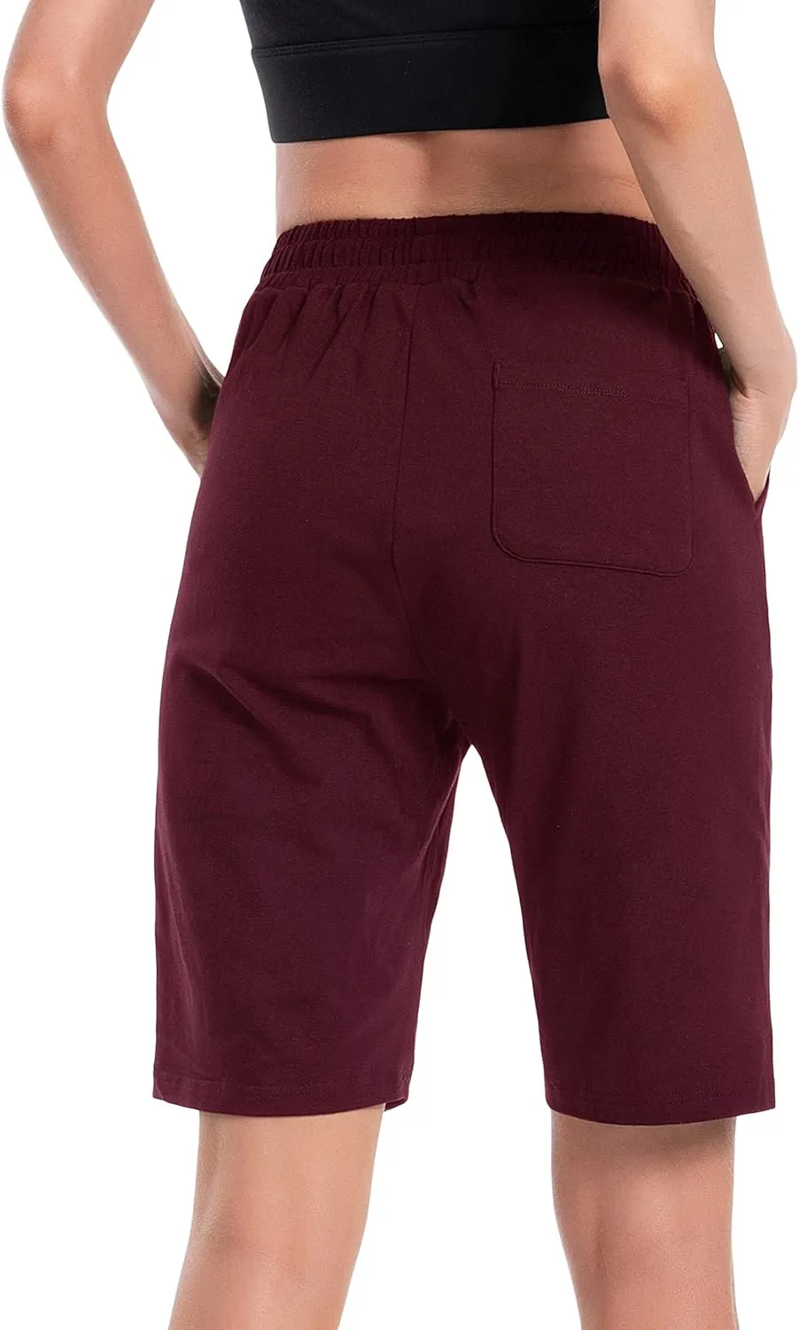 Women's Bermuda Shorts Long Cotton Sweat Knit Shorts with Pockets Lounge Athletic Workout Gym Knee Length