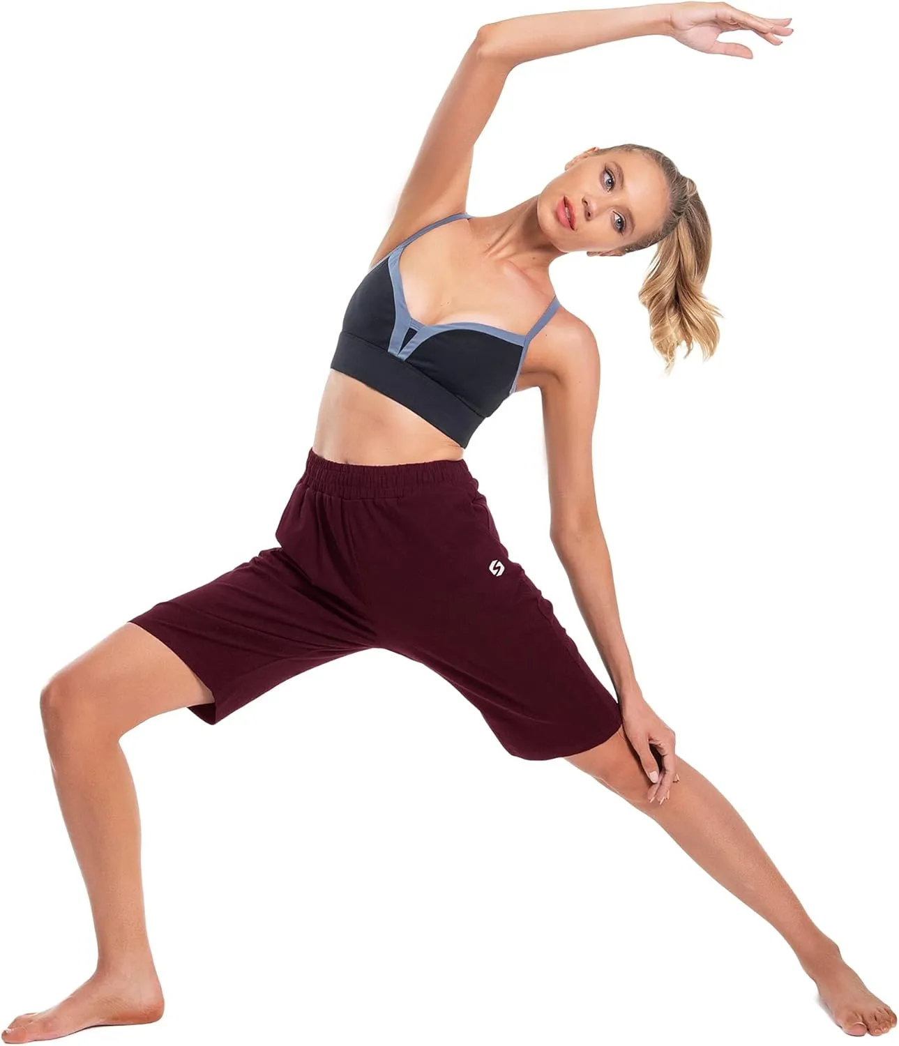 Women's Bermuda Shorts Long Cotton Sweat Knit Shorts with Pockets Lounge Athletic Workout Gym Knee Length