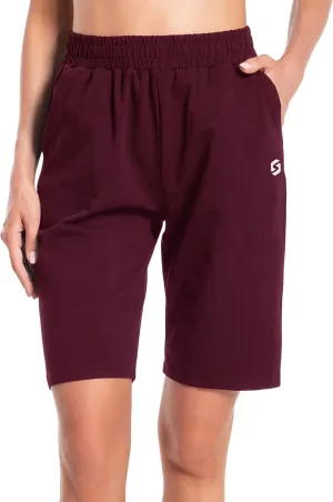 Women's Bermuda Shorts Long Cotton Sweat Knit Shorts with Pockets Lounge Athletic Workout Gym Knee Length