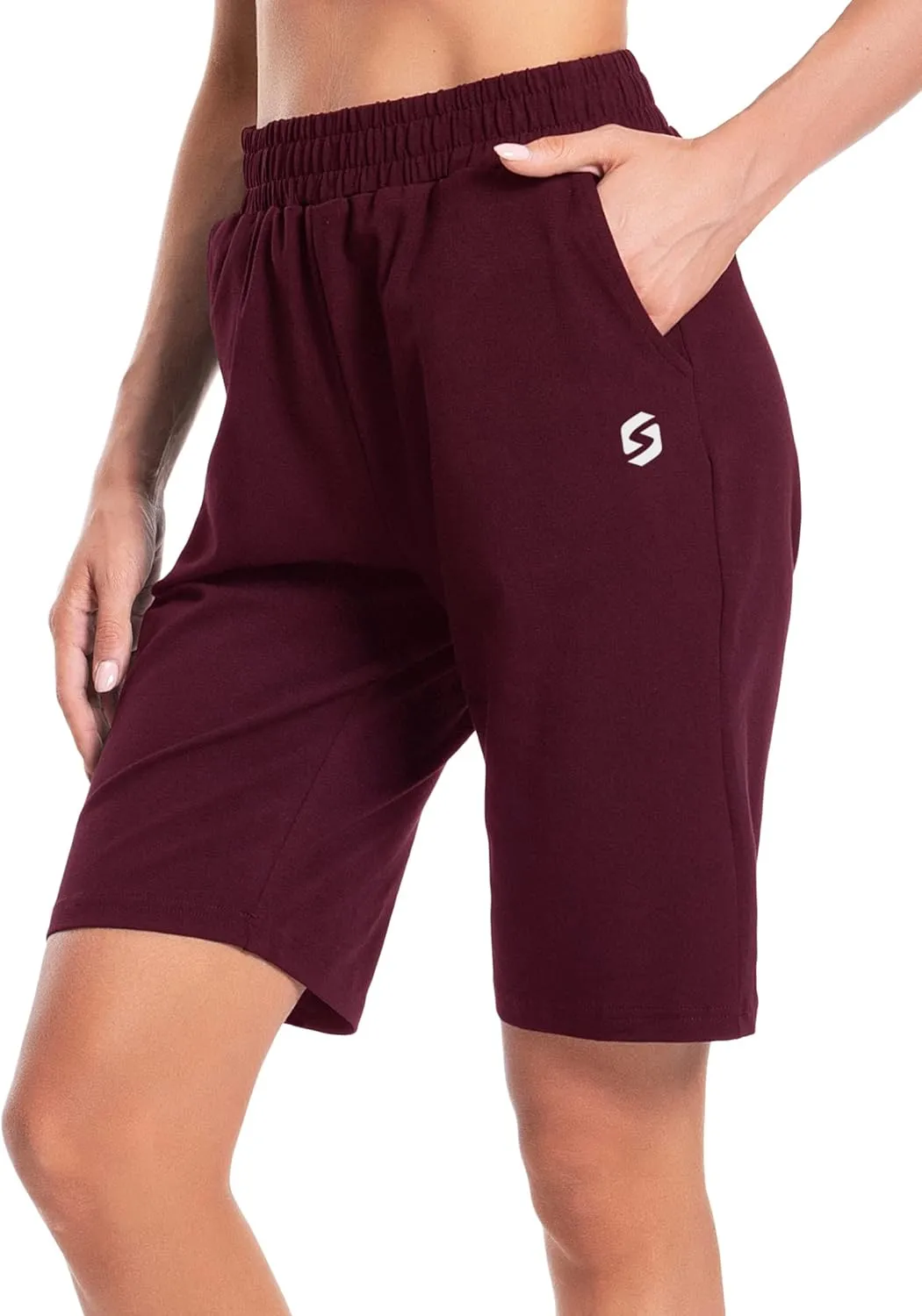 Women's Bermuda Shorts Long Cotton Sweat Knit Shorts with Pockets Lounge Athletic Workout Gym Knee Length