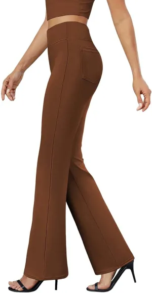Womens Bootcut Dressy Pants Business Casual Work Pants with Pockets High Waist Stretchy Trousers Pull On Office