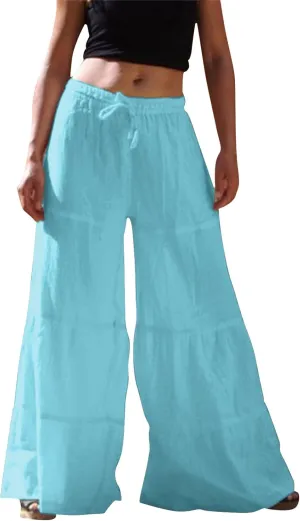 Women's Casual Cotton Linen Baggy Pants with Elastic Waist Relax Fit Lantern Trouser Wide Leg Palazzo Trousers