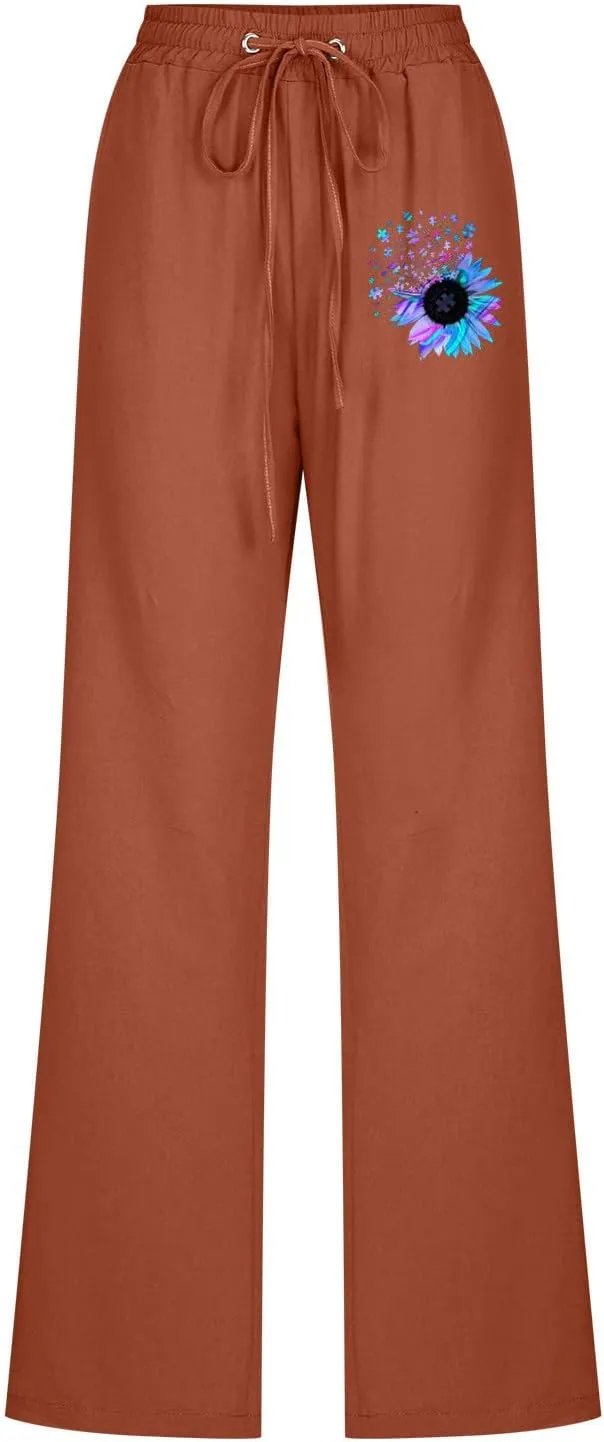 Womens Casual Linen High Waist Pants Drawstring Loose Fit Lounge Pants 2025 Summer Casual Comfy Trousers with Pockets