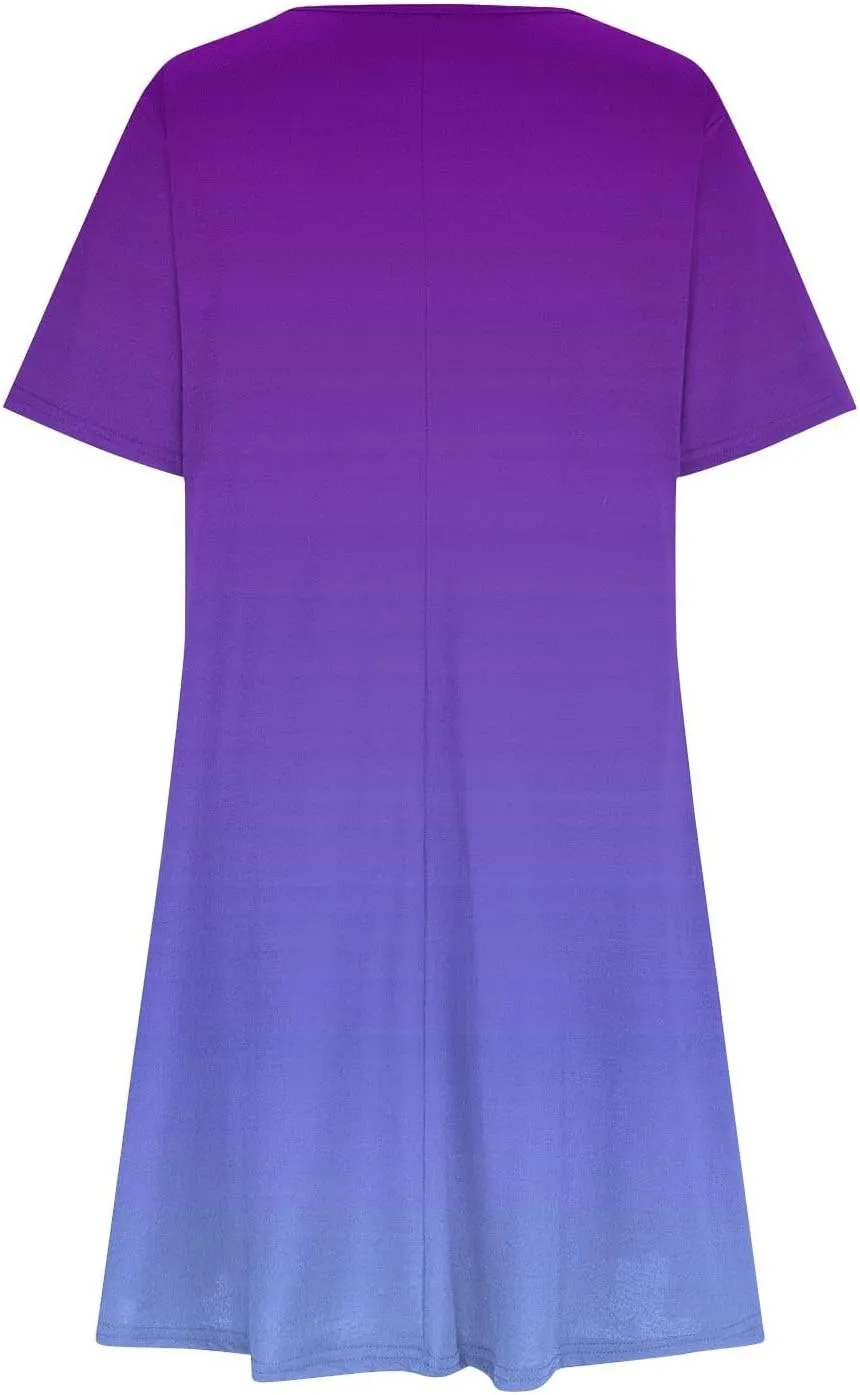 Women's Casual Simple T-Shirt Loose Dress Short Sleeve Ombre Dress Summer T-Shirt Sundress Gradient Swing Dresses