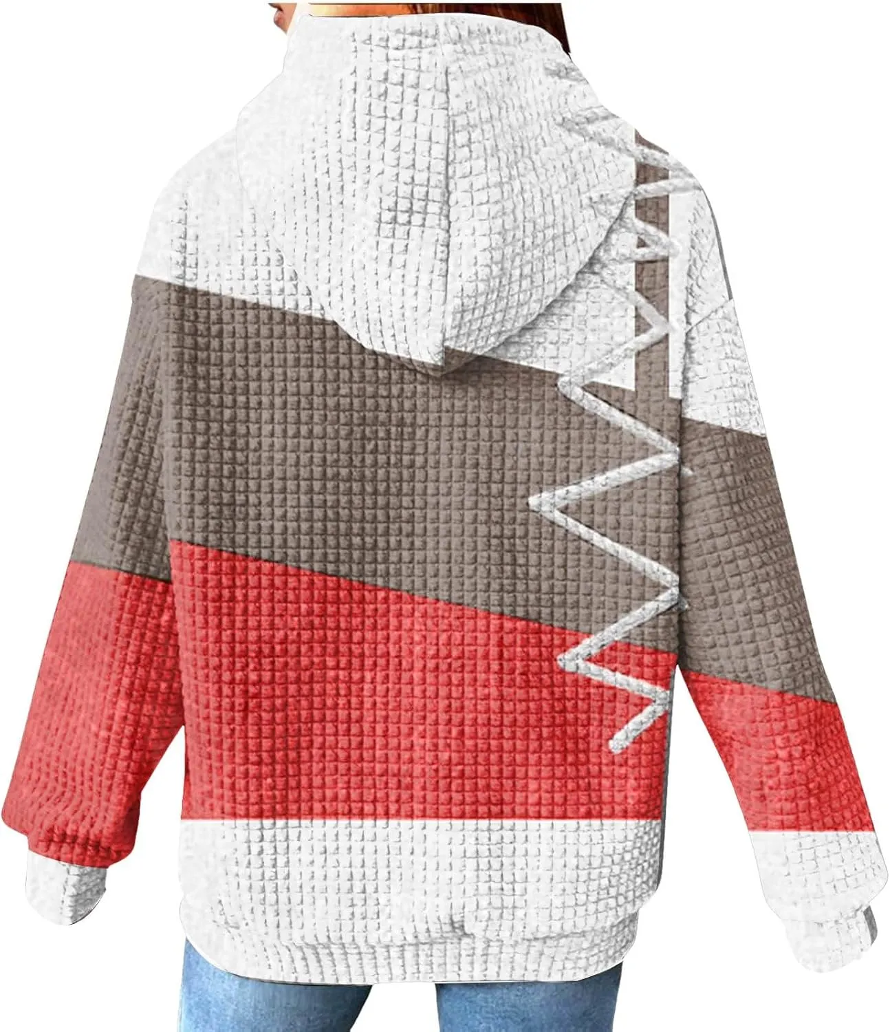 Women's Causal Oversized Cotton Hoodies Long Sleeve Pullover Color Hooded Pactchwork Sweatshirt Autumn & Winter