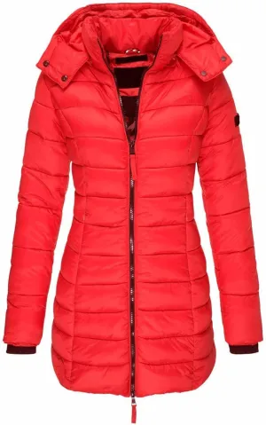 Womens Cotton Jacket Dressy Medium Hooded Casual Long Sleeve Coat Fashion Outwear Warm Autumn Trendy Padded Jacket