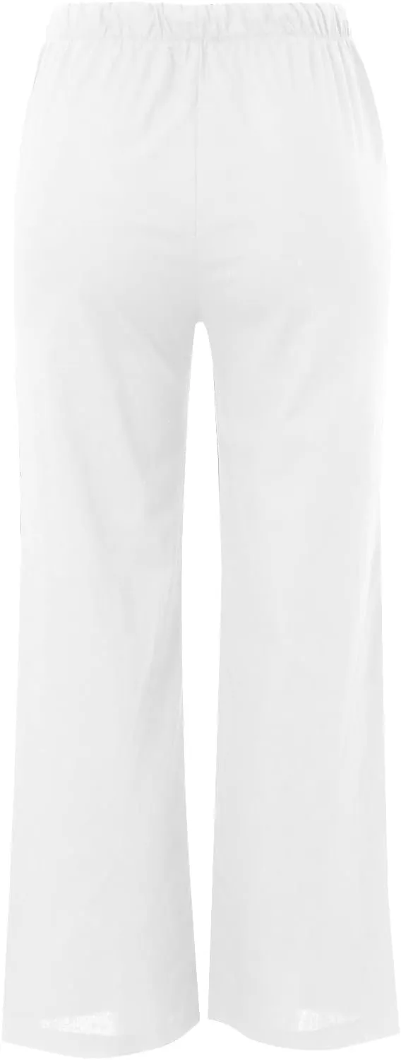 Womens Cotton Linen Palazzo Pants Wide Leg Lightweight Casual Flowy Trousers Summer Beach Vacation Boho Baggy Slacks