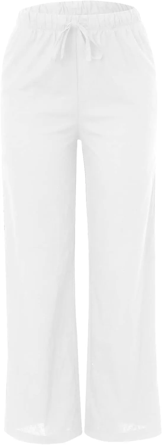 Womens Cotton Linen Palazzo Pants Wide Leg Lightweight Casual Flowy Trousers Summer Beach Vacation Boho Baggy Slacks
