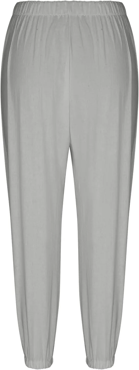 Womens Cotton Linen Pants Drawstring Jogger Pant Summer Loose Beach Trousers with Pockets Vacation Travel Clothes