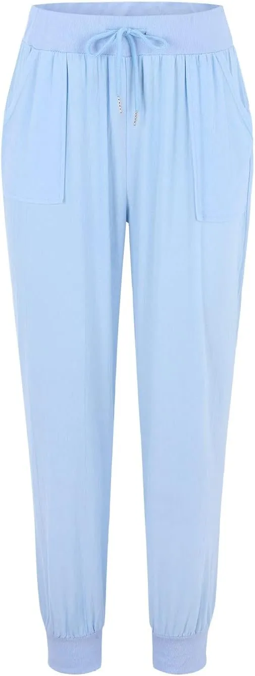 Women's Cotton Linen Pants Summer Lightweight Drawstring Lounge Pants Cinch Bottom Baggy Casual Trousers with Pockets