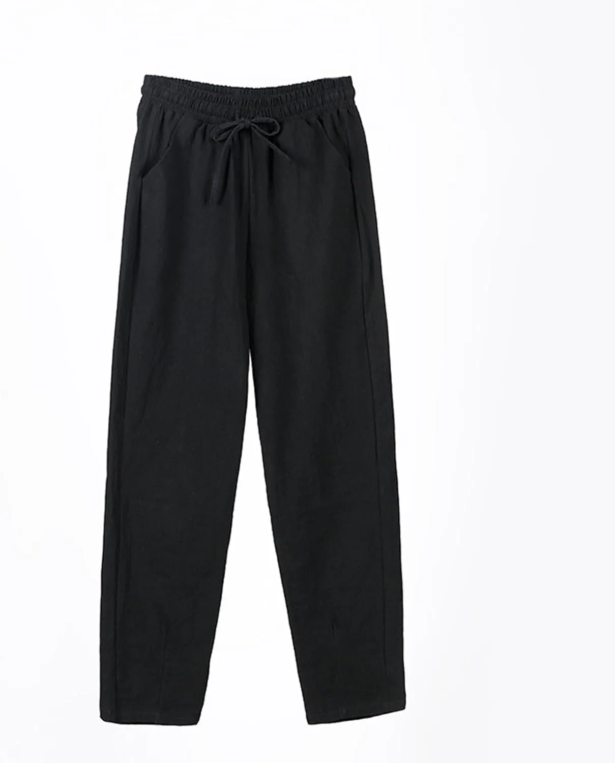 Womens Cotton Linen Pants with Pockets Drawstring Casual Summer Straight Leg Pants Lounge Baggy Beach Pants