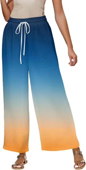 Women's Cotton Linen Summer High Waist Palazzo Pants Flowy Wide Leg Beach Trousers with Pockets 2025