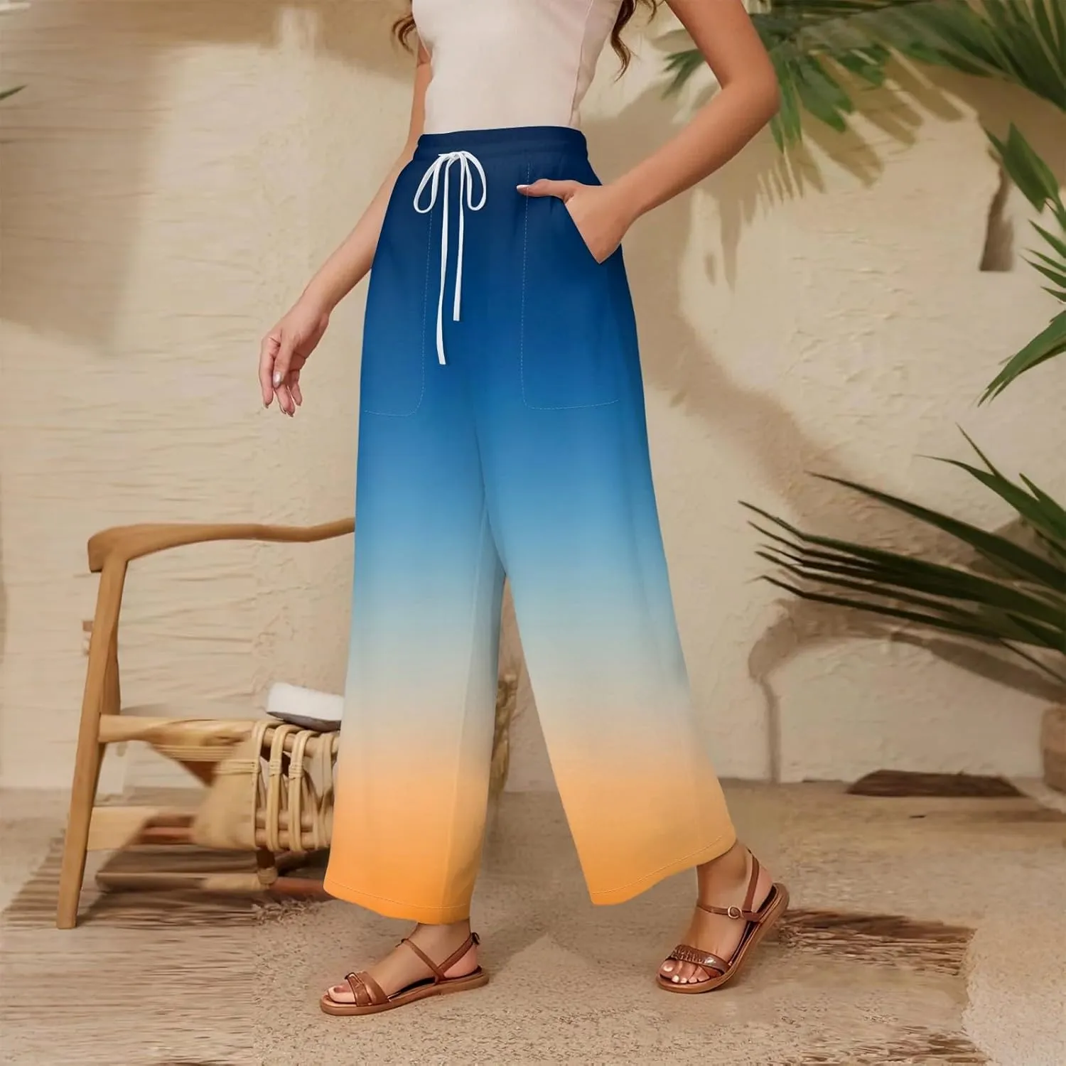 Women's Cotton Linen Summer High Waist Palazzo Pants Flowy Wide Leg Beach Trousers with Pockets 2025