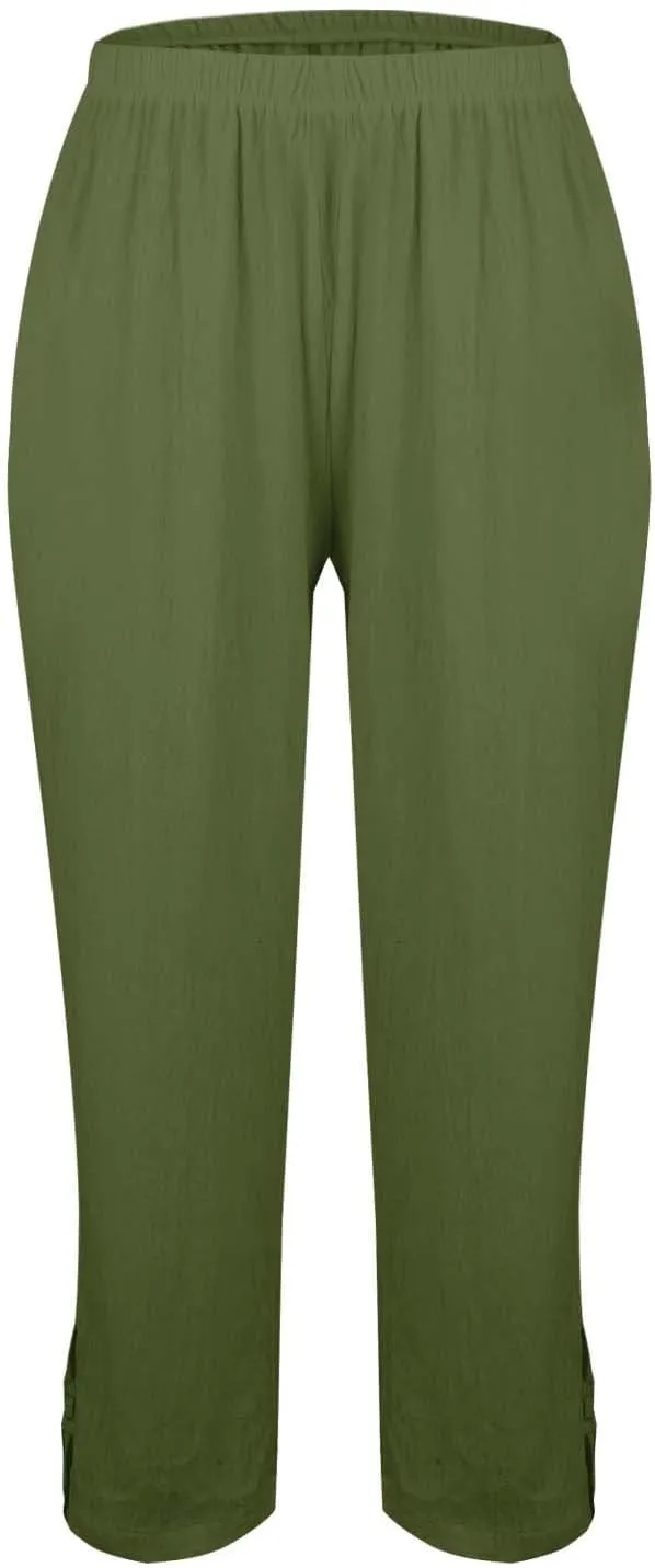 Women's Cotton Linen Summer Palazzo Pants Summer Drawstring Cotton and Linen Split High Waist Comfy White Gauze