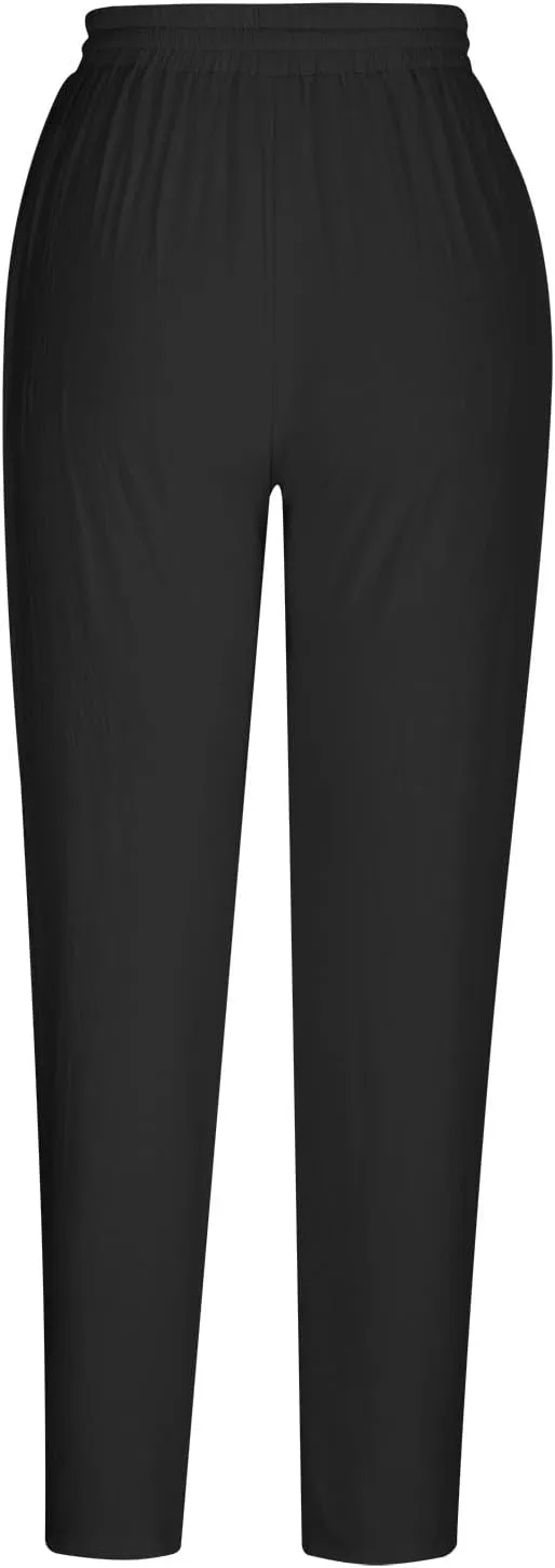 Women's Cotton Linen Tapered Pants Fashion Drawstring Elastic Waist Trousers Beach Casual Pant Vacation Travel Outfit