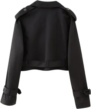Women's Cropped Trench Coat Utility Short Trench Jacket Long Sleeve Fall Crop Top Coat Double Breasted Outerwear