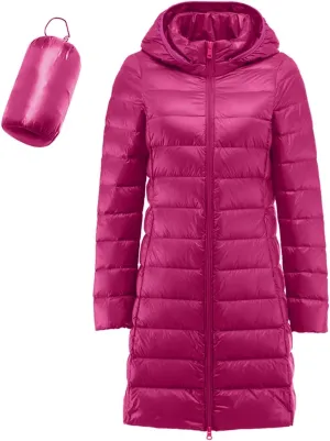 Women's Down Jacket Hooded Windproof Puffer Coat Packable Warm Winter Jacket Lightweight Ladies Parka Trendy Stand-up Collar
