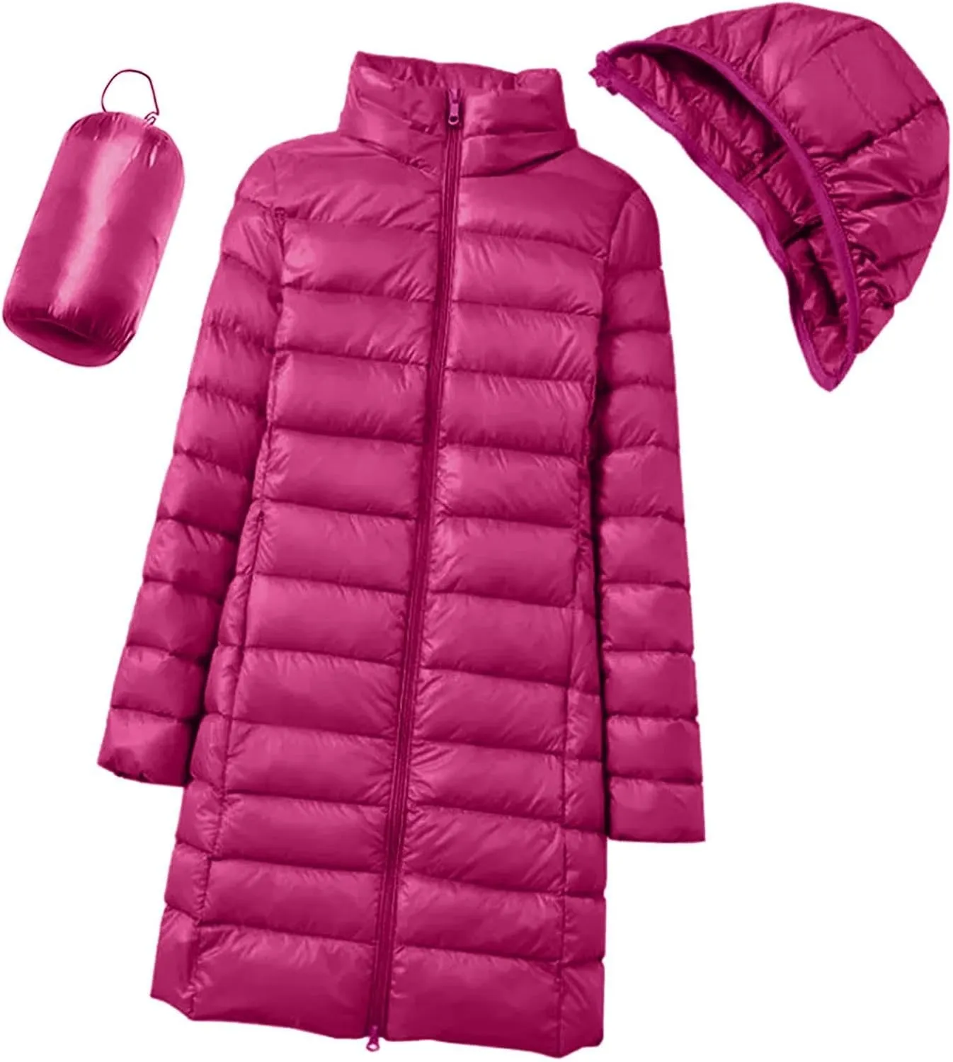 Women's Down Jacket Hooded Windproof Puffer Coat Packable Warm Winter Jacket Lightweight Ladies Parka Trendy Stand-up Collar