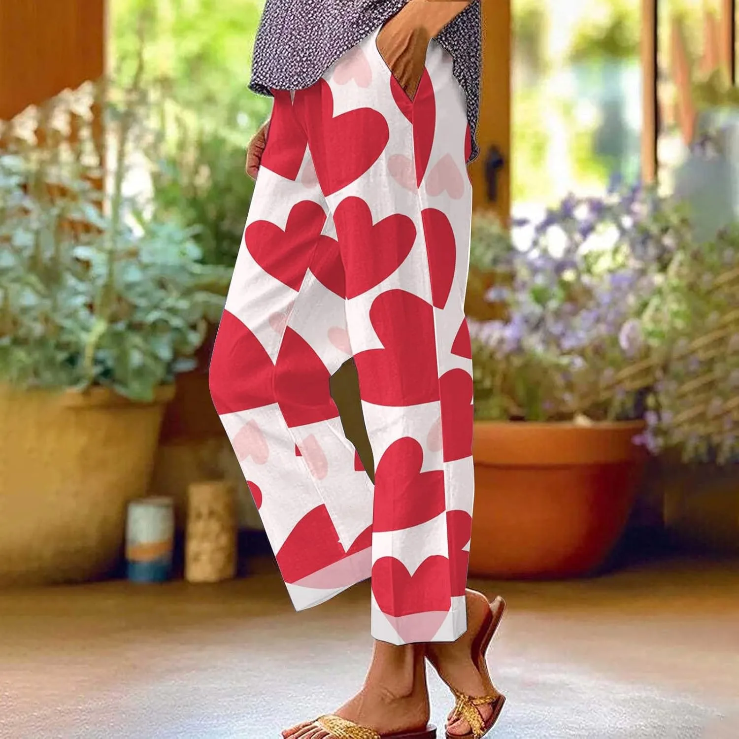 Womens Drawstring Linen Pants Summer Elastic Pants for Women Trendy Pants Work Casual Cropped