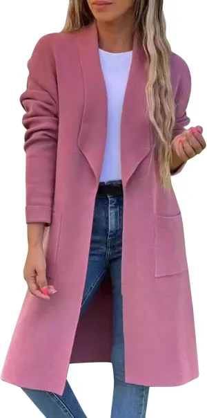 Womens Fall Fashion 2024 Long Sleeve Maxi Cardigan Open Front Oversized Coat Casual Lapel Warm Overcoat with Pockets