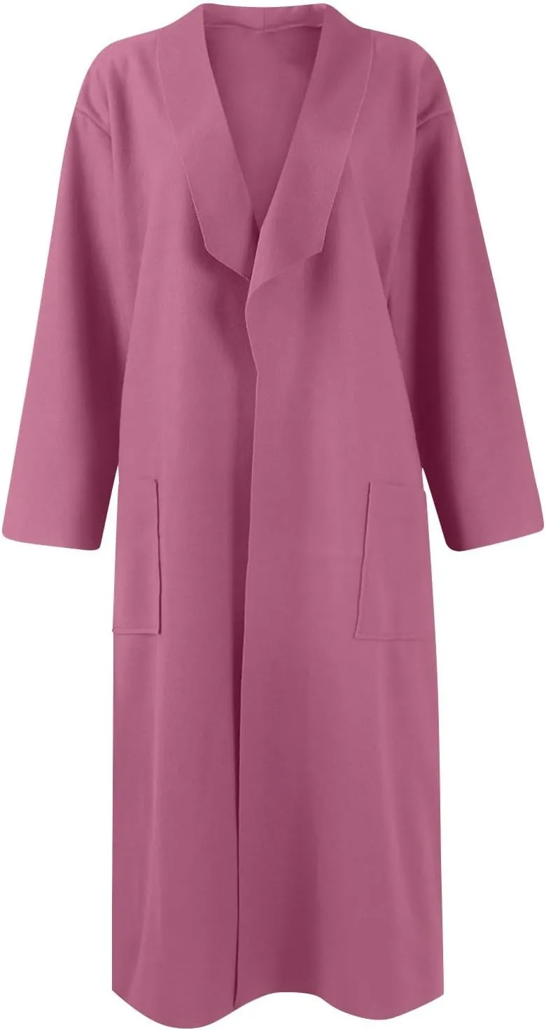 Womens Fall Fashion 2024 Long Sleeve Maxi Cardigan Open Front Oversized Coat Casual Lapel Warm Overcoat with Pockets