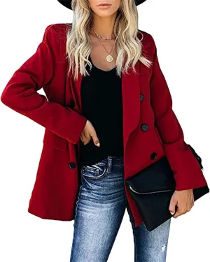 Womens Fall Winter Double Breasted Wool Coats Midi Peacoat Trench Coats with Pockets