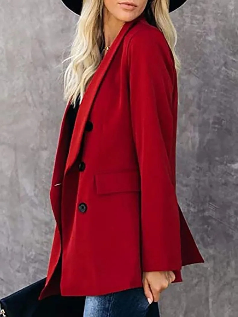 Womens Fall Winter Double Breasted Wool Coats Midi Peacoat Trench Coats with Pockets