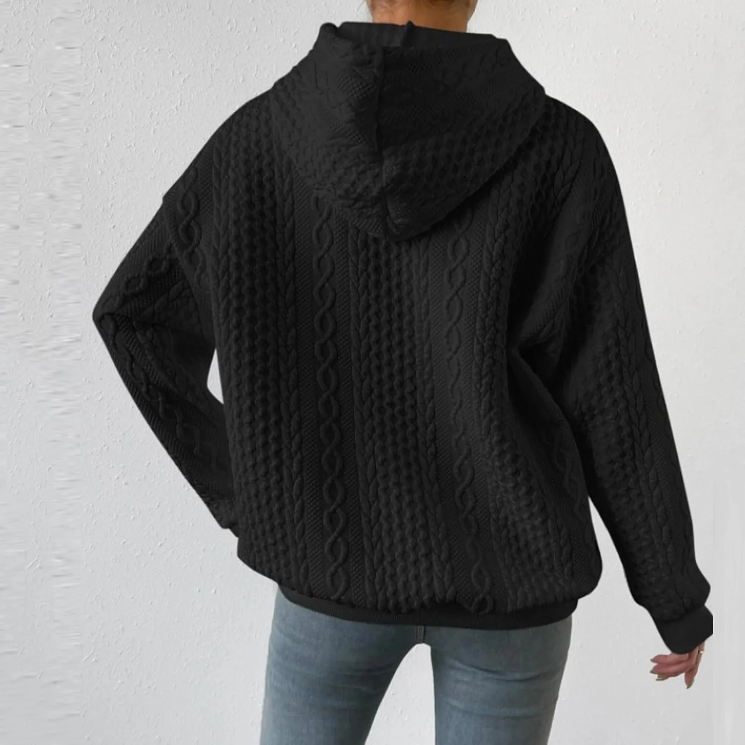 Womens Fashion Fall Sweatshirt Oversized Hoodie Casual Long Sleeve Pullover Knit Hooded Sweatshirts with Pocket S-3XL