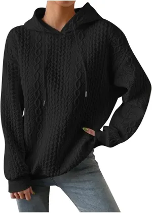 Womens Fashion Fall Sweatshirt Oversized Hoodie Casual Long Sleeve Pullover Knit Hooded Sweatshirts with Pocket S-3XL