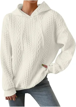 Womens Fashion Fall Sweatshirt Oversized Hoodie Casual Long Sleeve Pullover Knit Hooded Sweatshirts with Pocket S-3XL