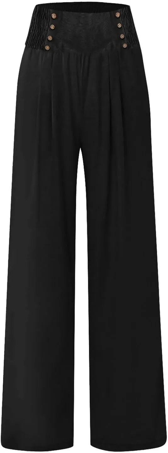 Women's Fashion Loose Casual Floral Printed High Waisted Wide Leg Dressy Loose Fit Pants
