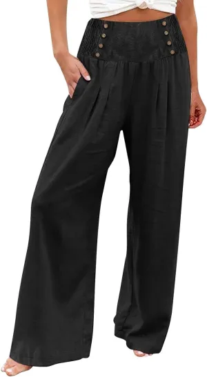 Women's Fashion Loose Casual Floral Printed High Waisted Wide Leg Dressy Loose Fit Pants
