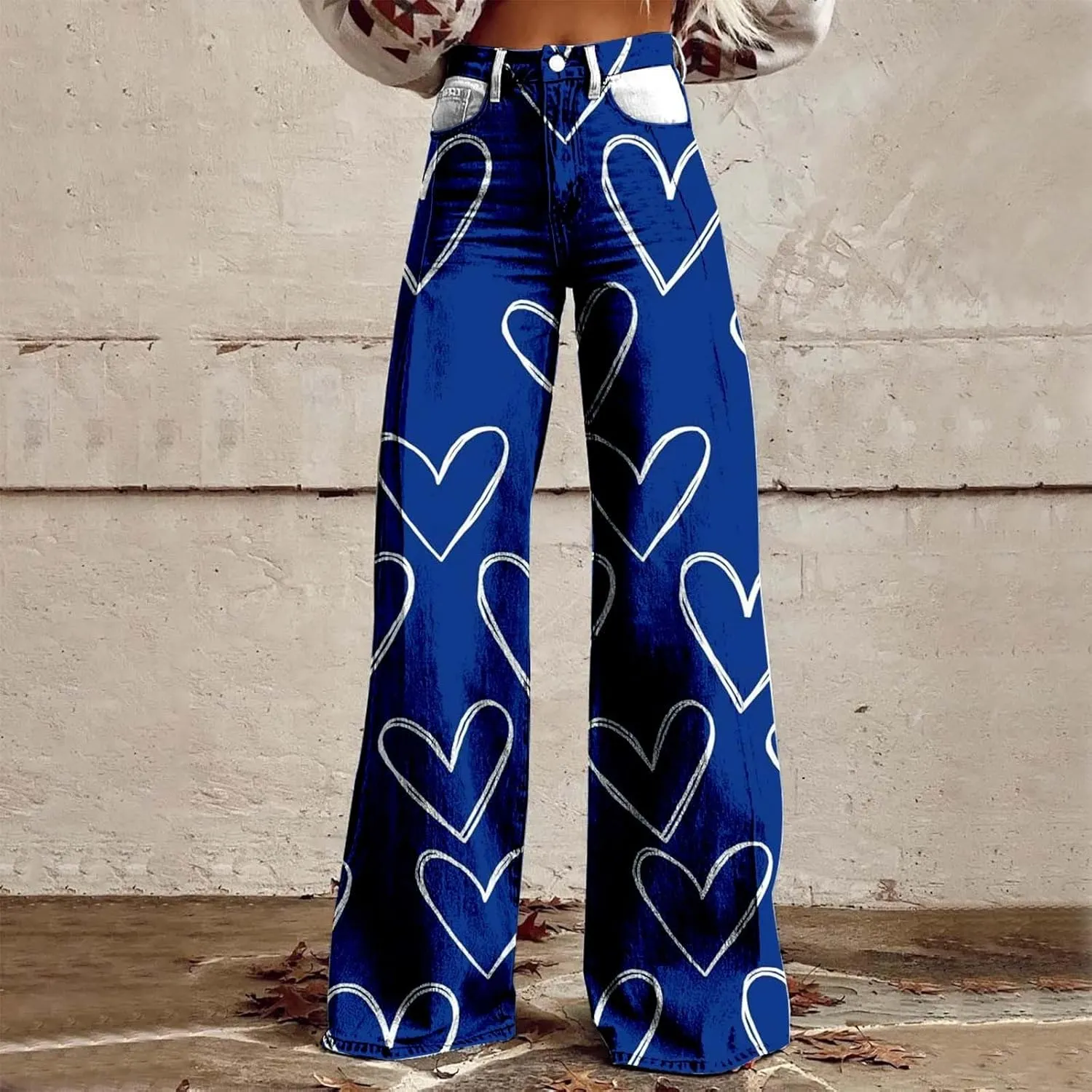 Womens Fashion Trousers Wide Leg High Waist Button Down Loose Cute Printed Long Trousers Going Out Party Stretch Pants