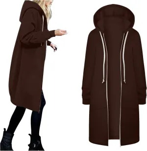 Womens Fleece Zip Up Hoodie Jacket Fall Casual Loose Lightweight Long Sleeve Tunic Hooded Pullover Sweatshirts with Pockets