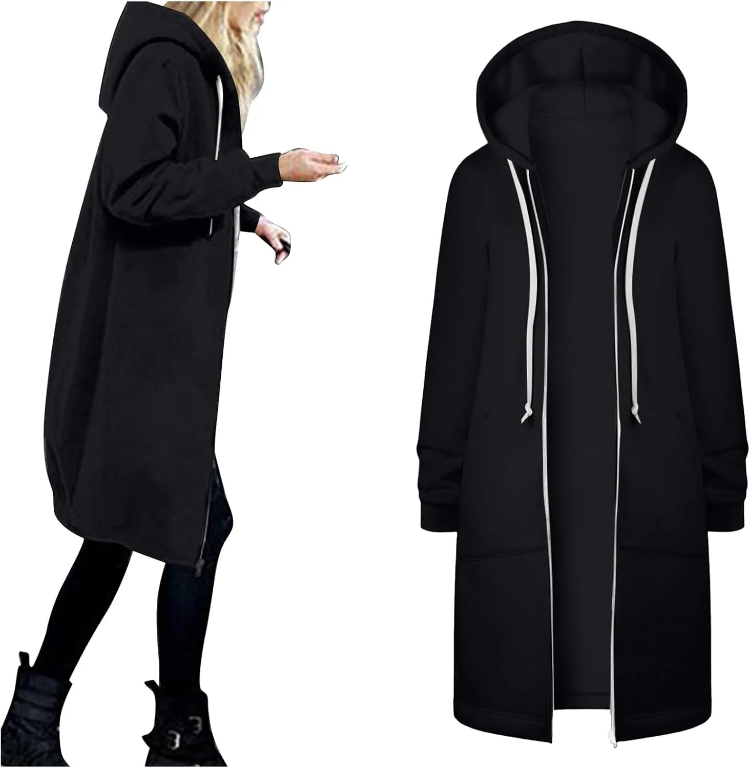 Womens Fleece Zip Up Hoodie Jacket Fall Casual Loose Lightweight Long Sleeve Tunic Hooded Pullover Sweatshirts with Pockets