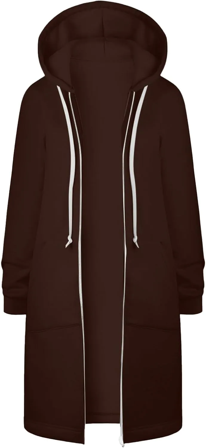 Womens Fleece Zip Up Hoodie Jacket Fall Casual Loose Lightweight Long Sleeve Tunic Hooded Pullover Sweatshirts with Pockets