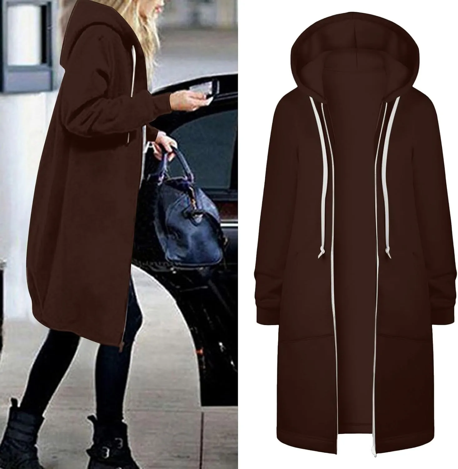 Womens Fleece Zip Up Hoodie Jacket Fall Casual Loose Lightweight Long Sleeve Tunic Hooded Pullover Sweatshirts with Pockets