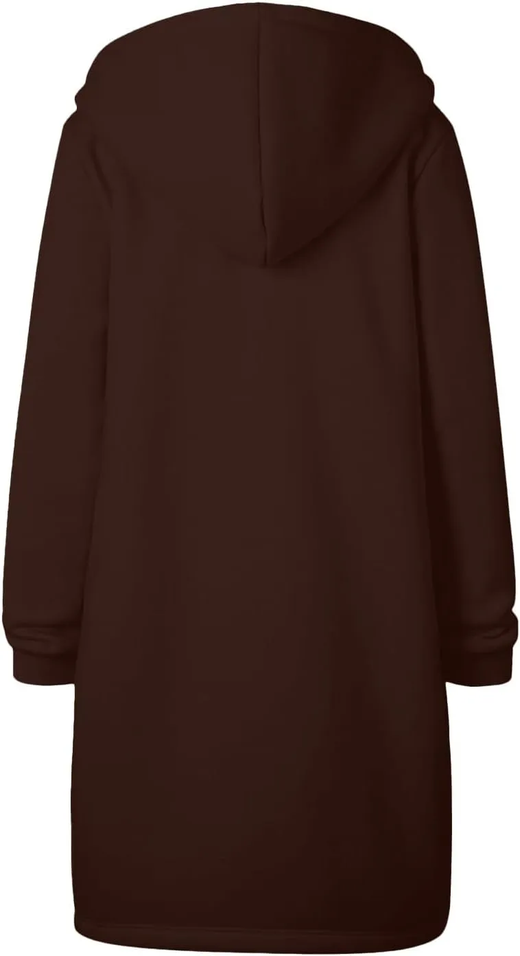 Womens Fleece Zip Up Hoodie Jacket Fall Casual Loose Lightweight Long Sleeve Tunic Hooded Pullover Sweatshirts with Pockets