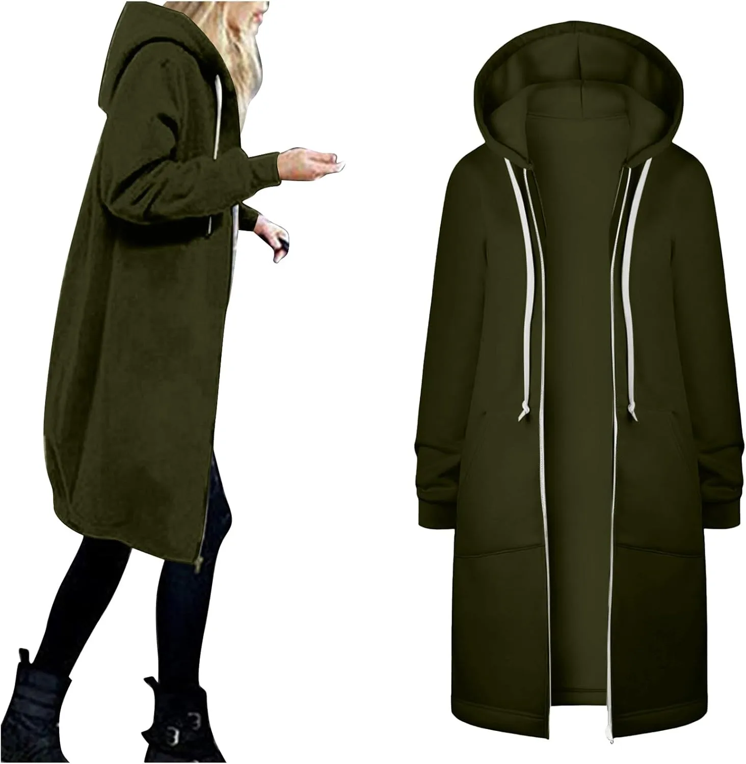 Womens Fleece Zip Up Hoodie Jacket Fall Casual Loose Lightweight Long Sleeve Tunic Hooded Pullover Sweatshirts with Pockets