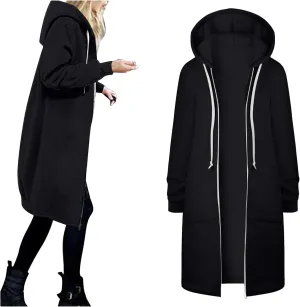 Womens Fleece Zip Up Hoodie Jacket Fall Casual Loose Lightweight Long Sleeve Tunic Hooded Pullover Sweatshirts with Pockets