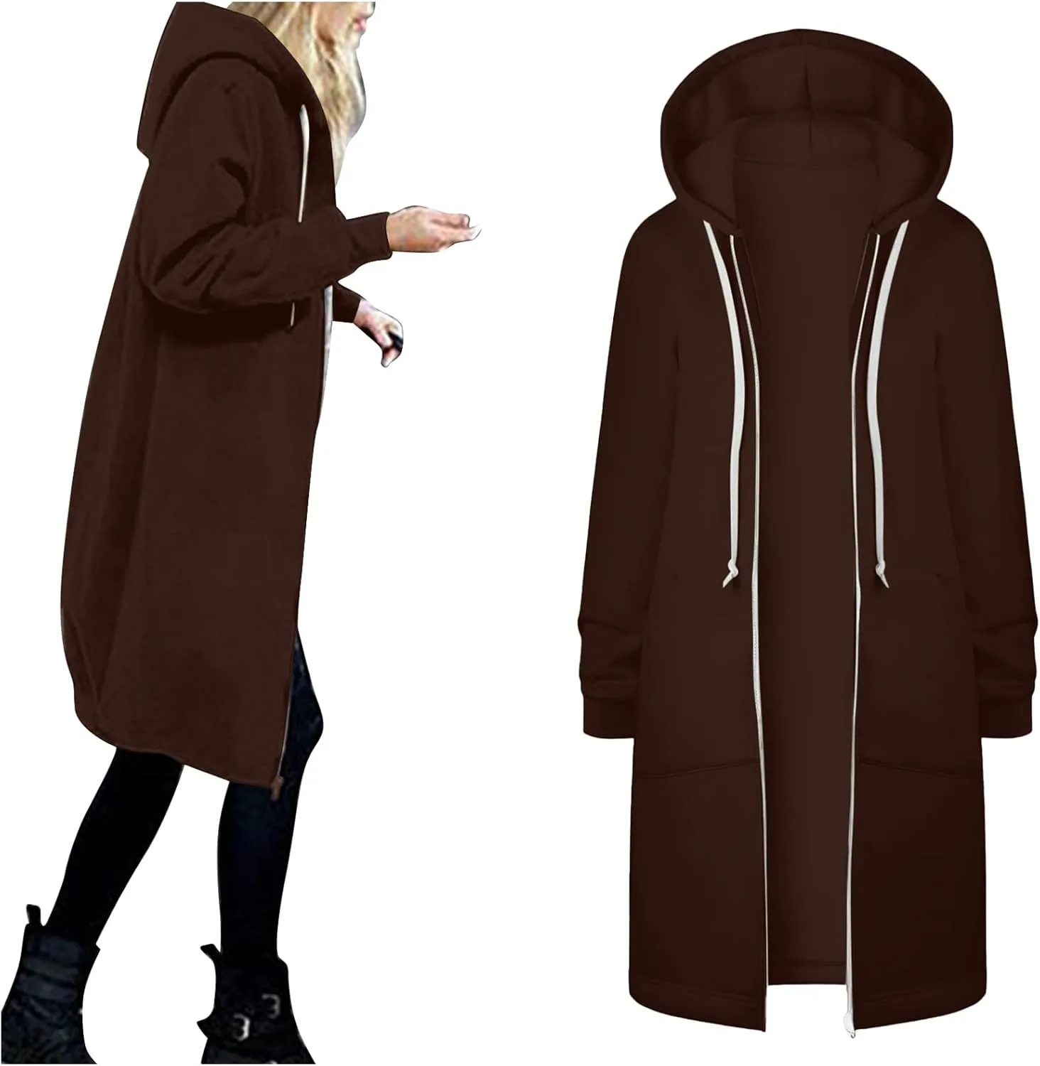 Womens Fleece Zip Up Hoodie Jacket Fall Casual Loose Lightweight Long Sleeve Tunic Hooded Pullover Sweatshirts with Pockets
