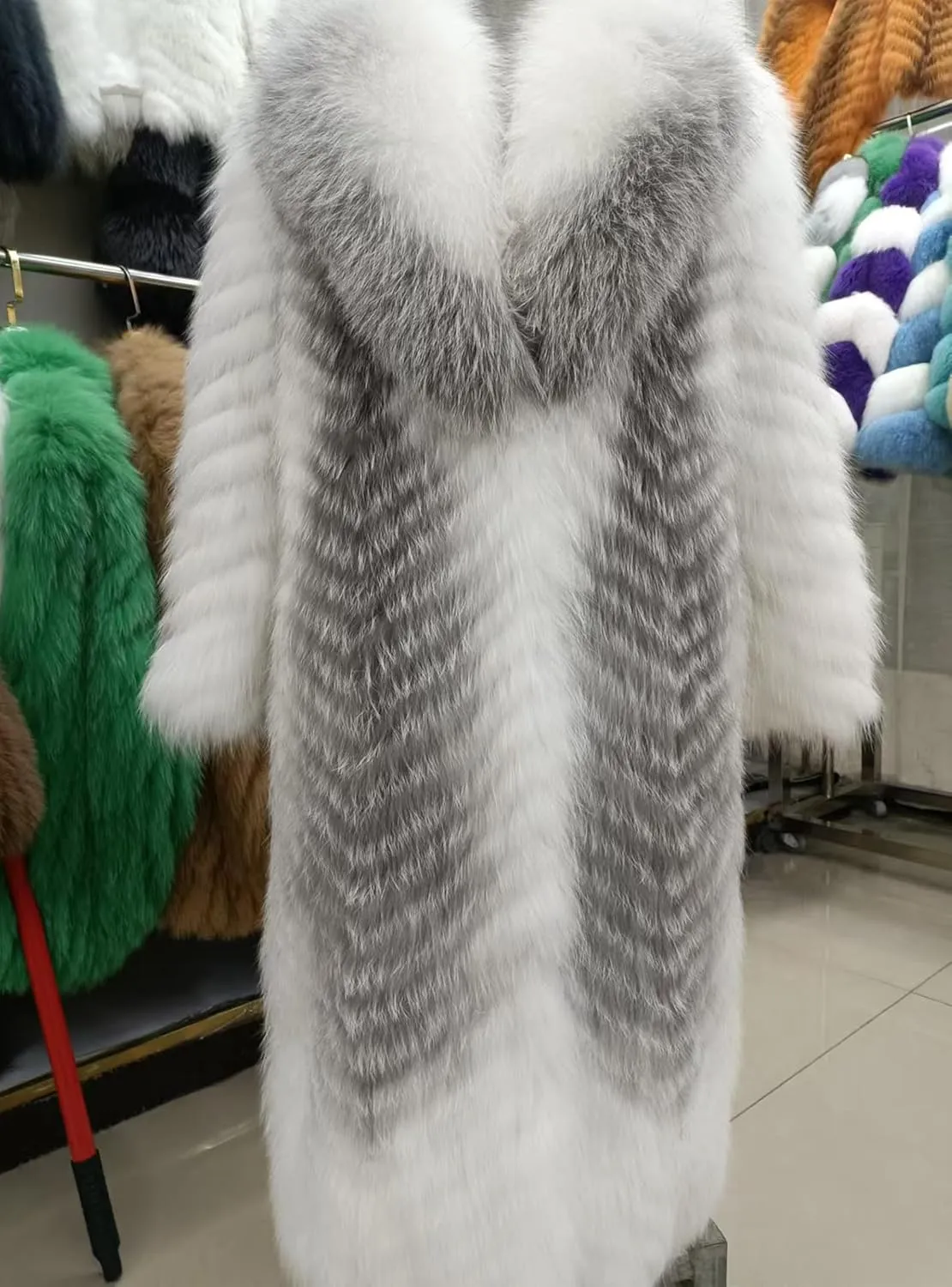Women's Genuine Fox Fur Jacket Winter Coat Long Fuzzy Outerwear Turn-down Collar