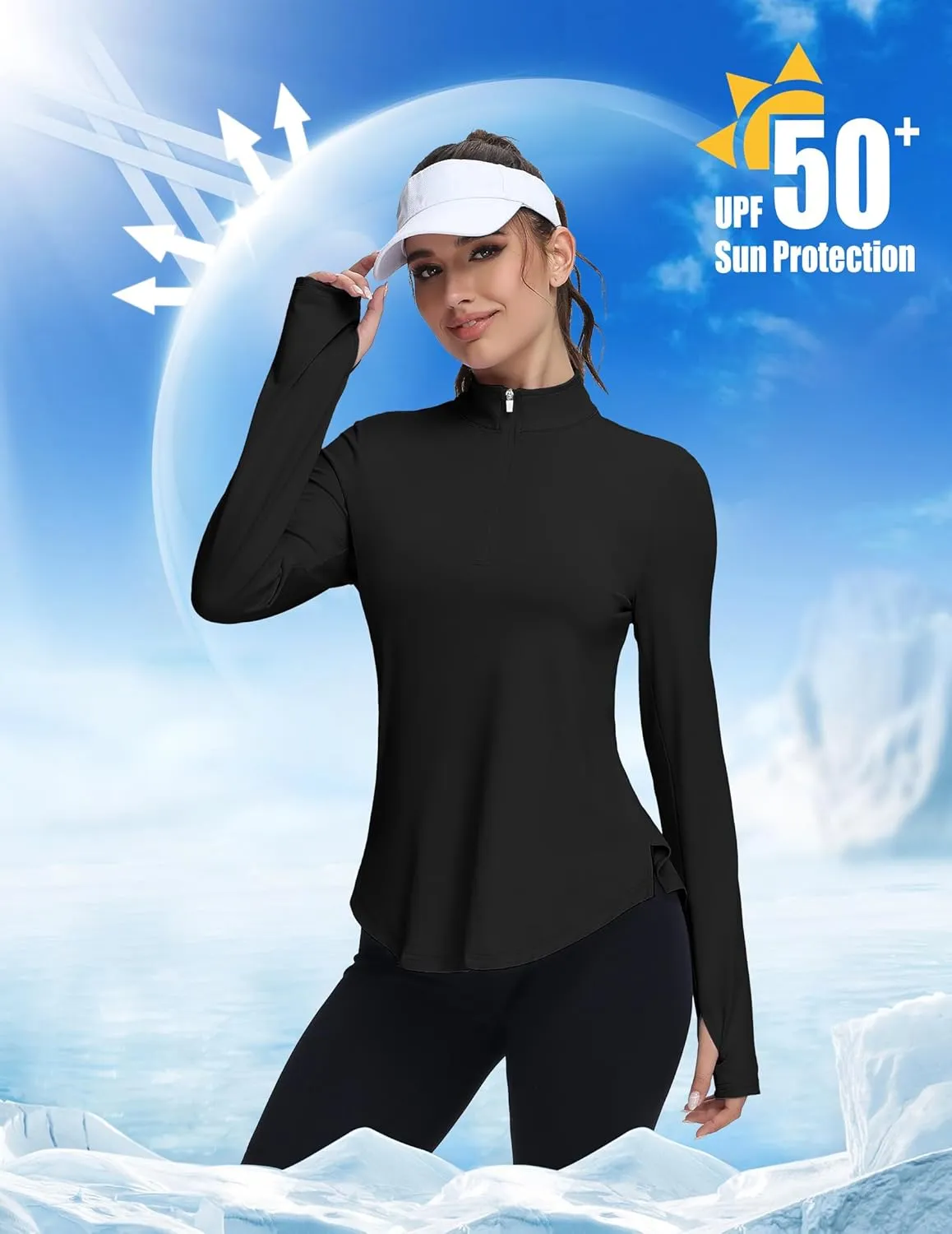 Women's Golf Polo Long Sleeve Workout Tops V Neck UPF 50  Sun Protection Quick Dry Lightweight Active Tennis Shirts
