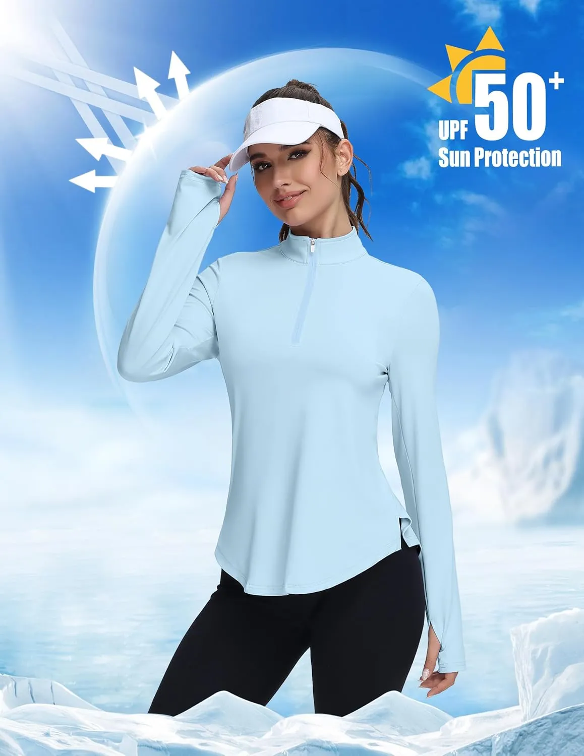 Women's Golf Polo Long Sleeve Workout Tops V Neck UPF 50  Sun Protection Quick Dry Lightweight Active Tennis Shirts